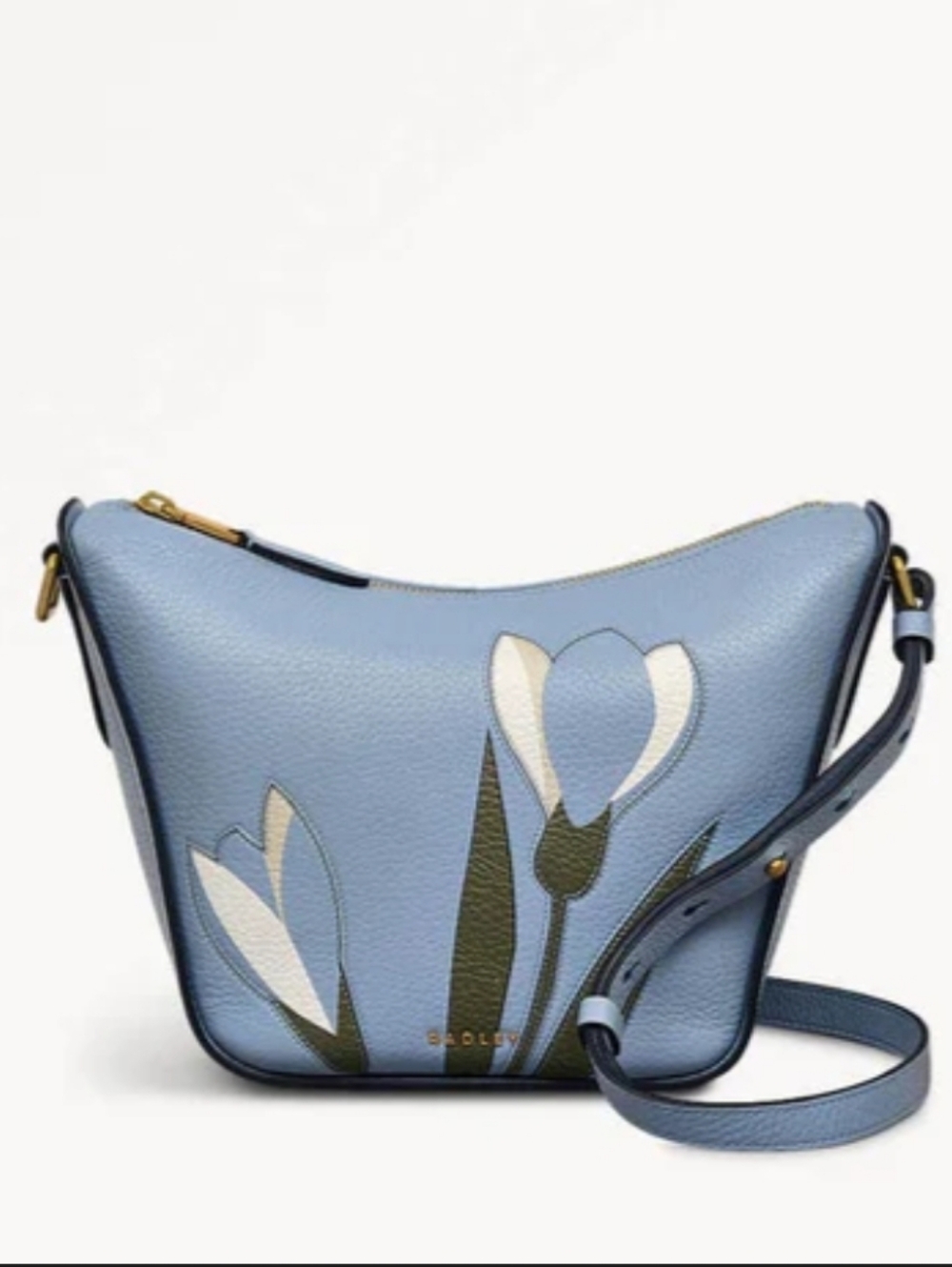 RADLEY LONDON, Leather Crossbody Bag, Snowdrops, Floral, Smoke Blue, NWOT